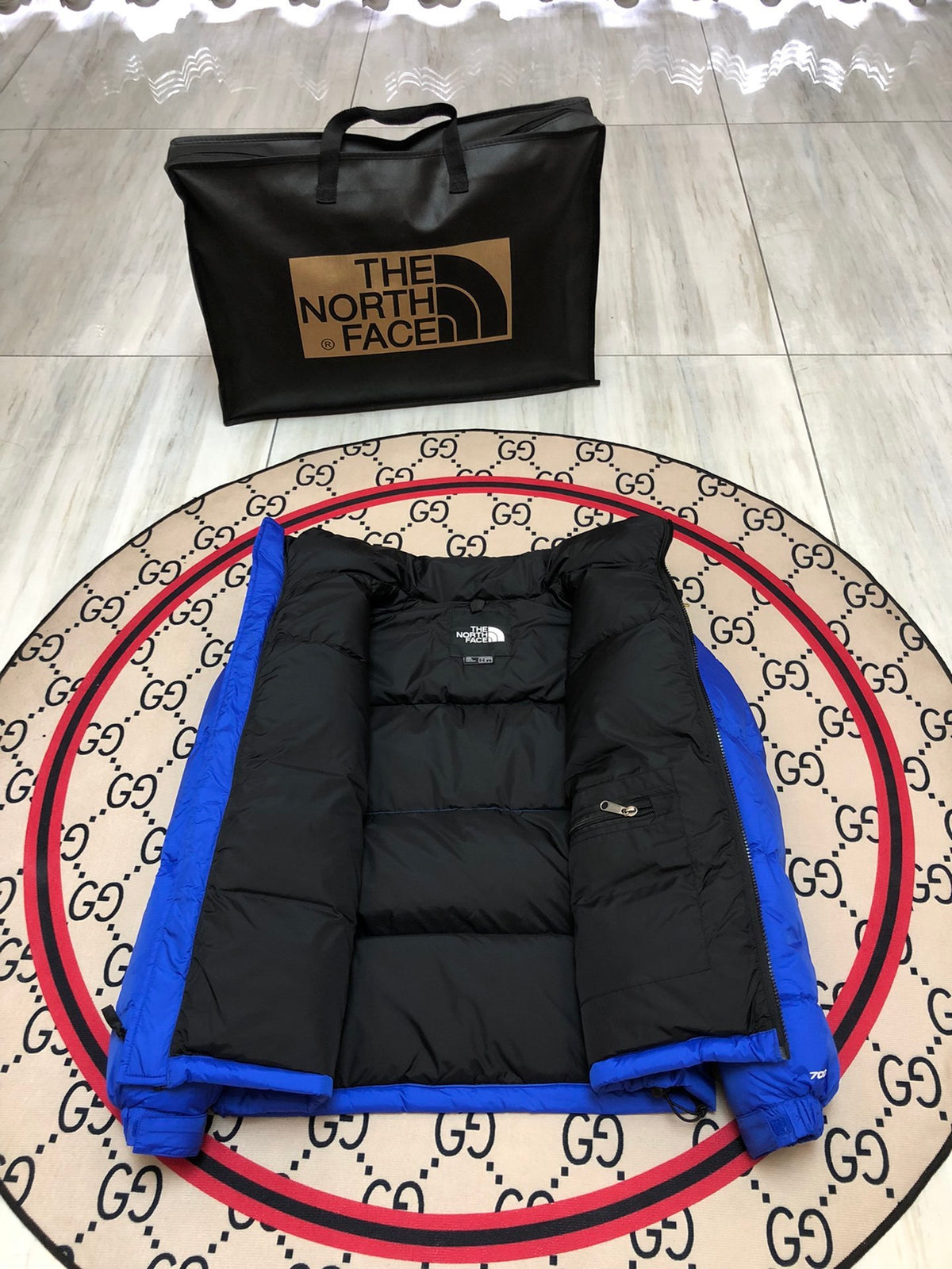 The North Face Royal Blue & Black Colorblock Puffer Jacket