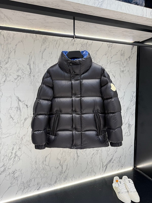 Moncler Black High Collar Blue-Lined Puffer Jacket