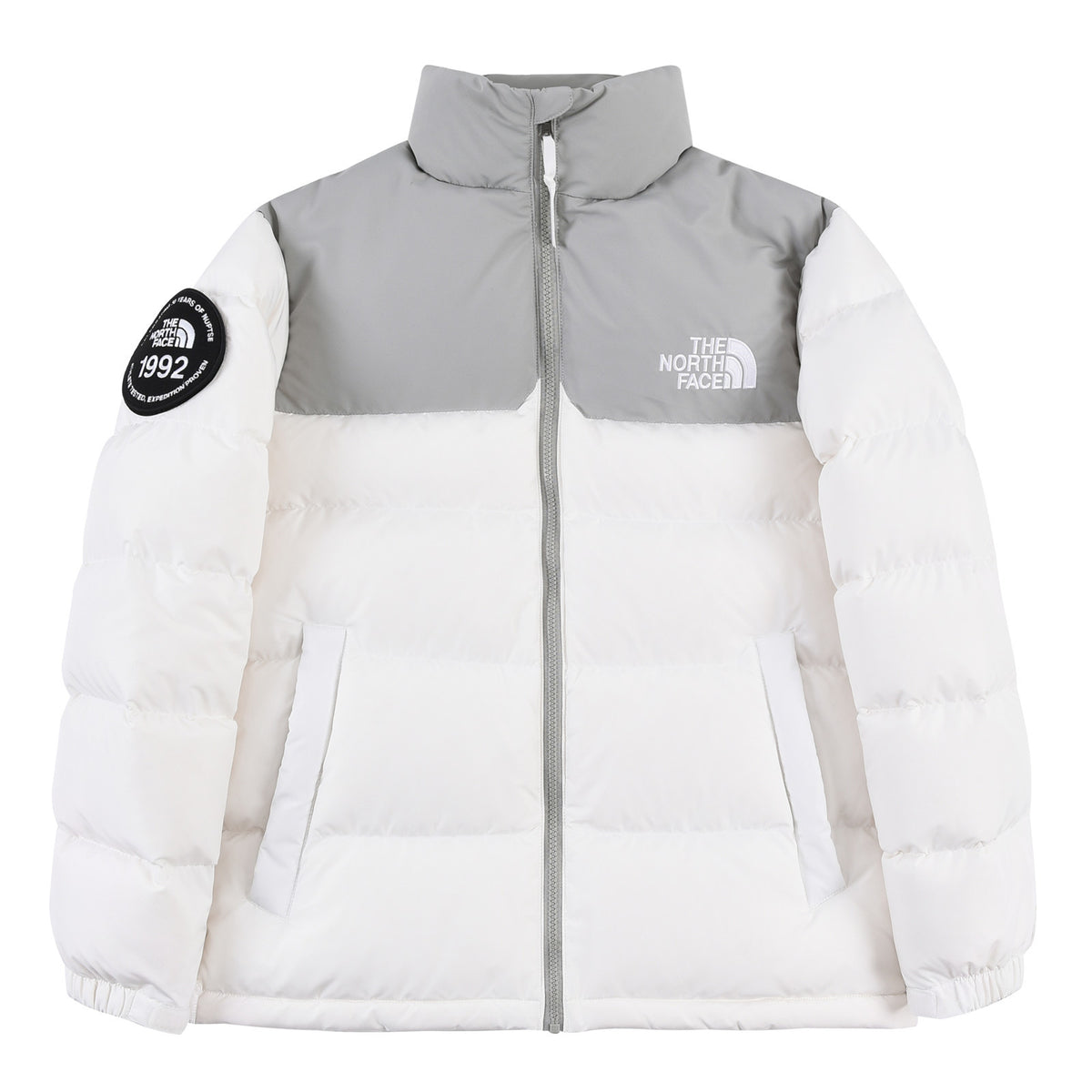 The North Face White & Gray Colorblock Puffer Jacket