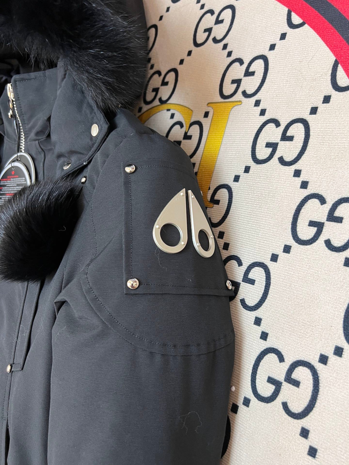 Moose Knuckles Black Pom-Pom Cropped Bomber Jacket
