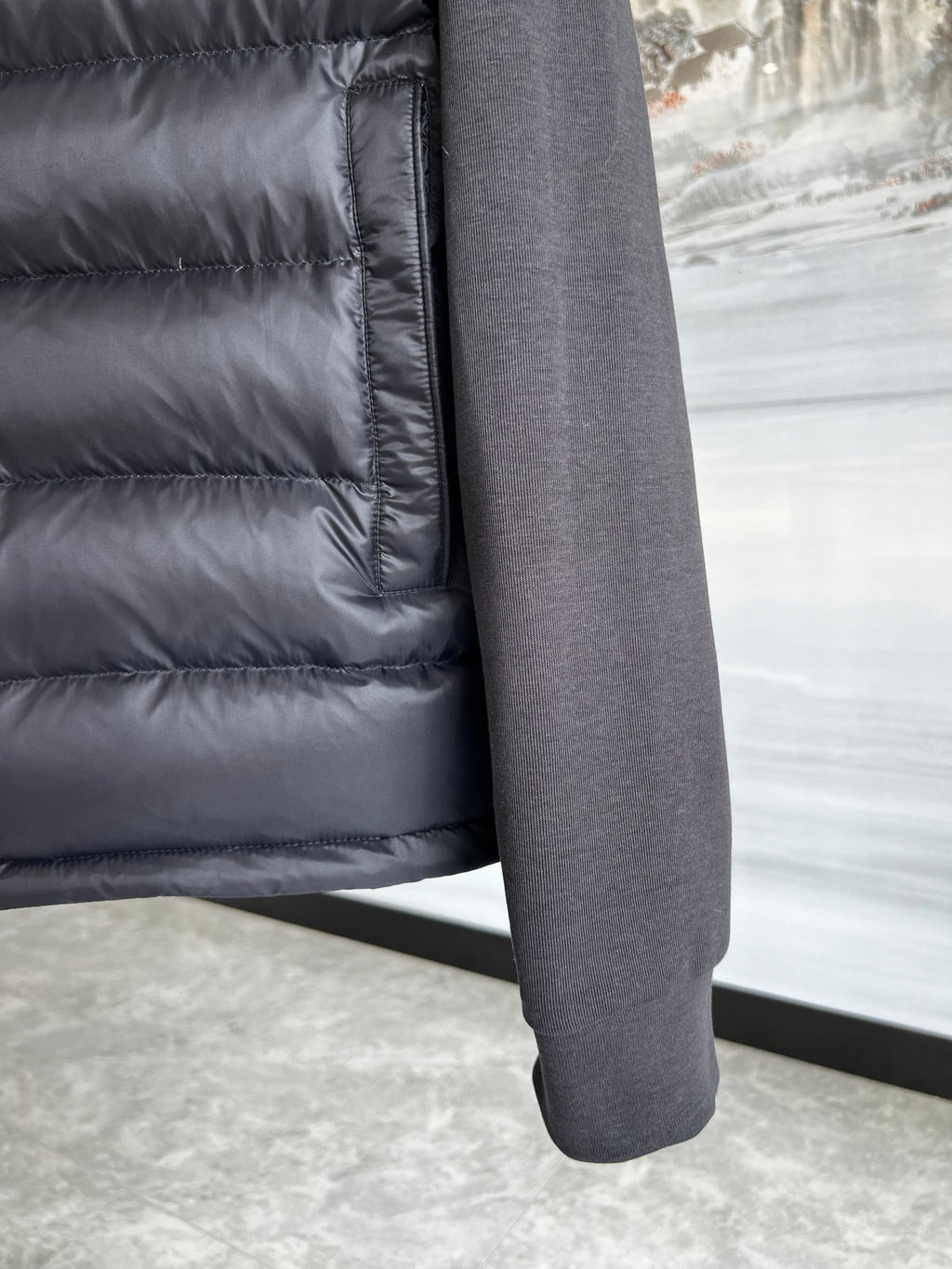 Moncler Black & White Quilted Front Zip-Up Hoodie