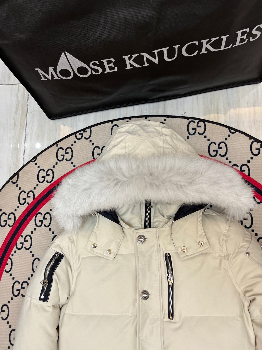 Moose Knuckles Ivory Plush-Trim Hooded Puffer Jacket
