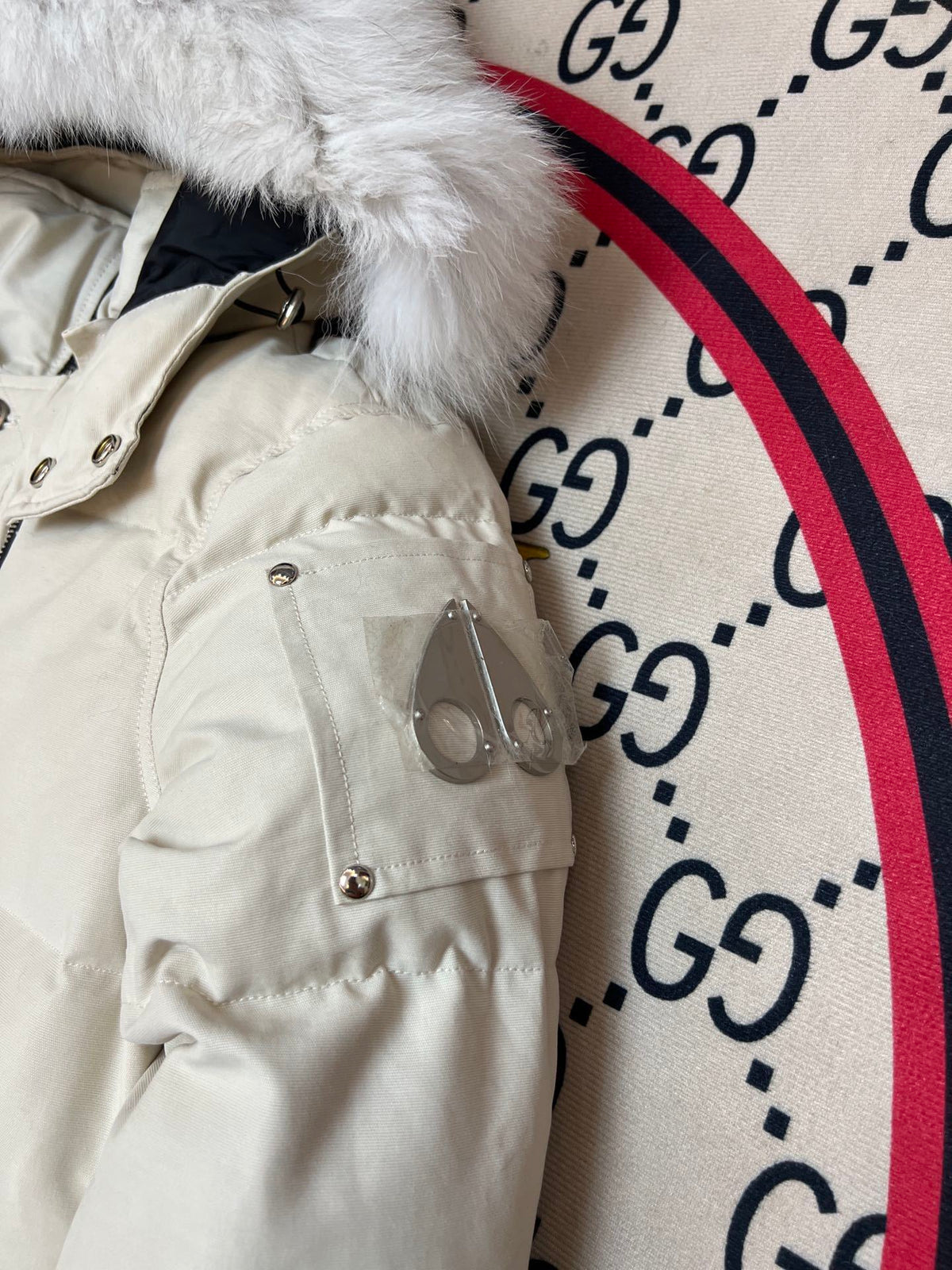 Moose Knuckles Ivory Plush-Trim Hooded Puffer Jacket
