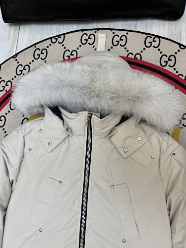 Moose Knuckles Ivory Plush-Trim Hooded Bomber Jacket