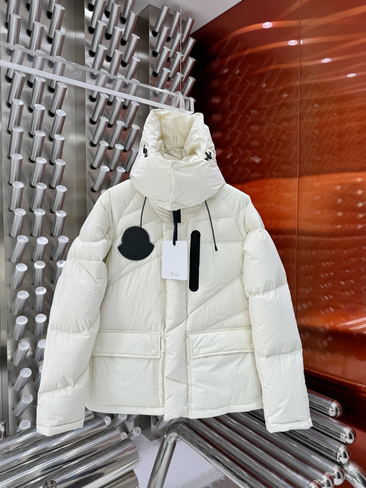 Moncler White Asymmetric Quilted Hooded Puffer Jacket