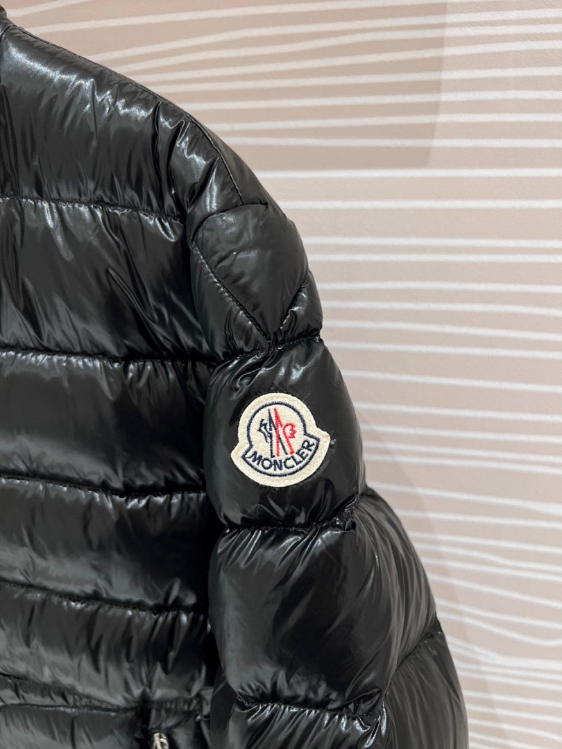 Moncler Black Glossy Stand Collar Puffer Jacket