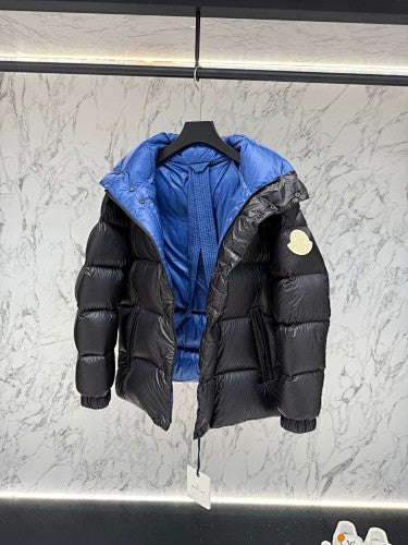 Moncler Black High Collar Blue-Lined Puffer Jacket