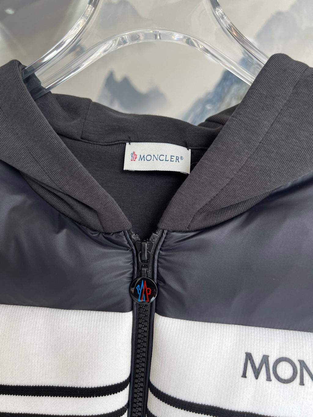 Moncler Black & White Quilted Front Zip-Up Hoodie