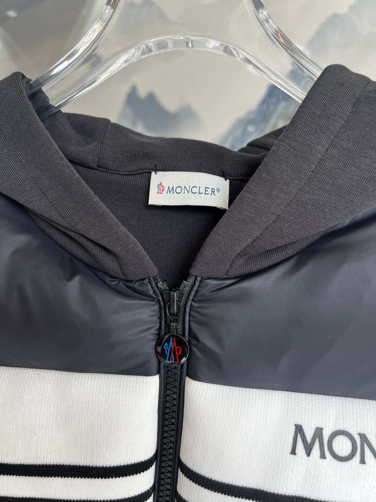 Moncler Black & White Quilted Front Zip-Up Hoodie