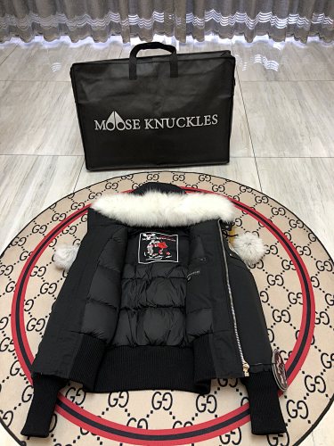 Moose Knuckles Black Pom-Pom Cropped Bomber Jacket