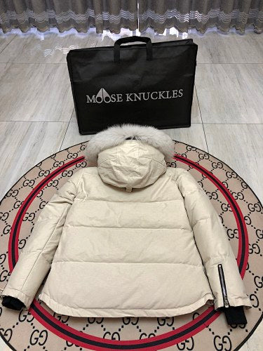 Moose Knuckles Ivory Plush-Trim Hooded Puffer Jacket