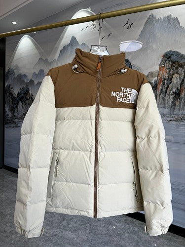 The North Face Ivory & Brown Colorblock Puffer Jacket