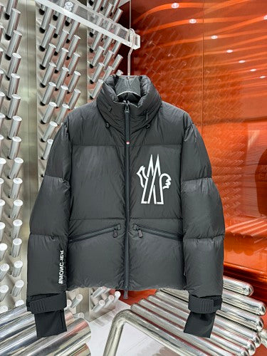 Moncler Black Graphic Back Stand Collar Puffer Jacket