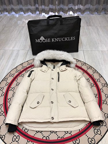 Moose Knuckles Ivory Plush-Trim Hooded Puffer Jacket