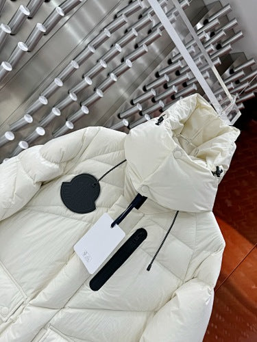 Moncler White Asymmetric Quilted Hooded Puffer Jacket