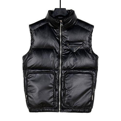 Prada Black Glossy Zip-Pocket Quilted Puffer Vest