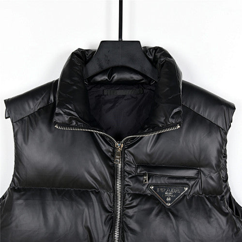Prada Black Glossy Zip-Pocket Quilted Puffer Vest