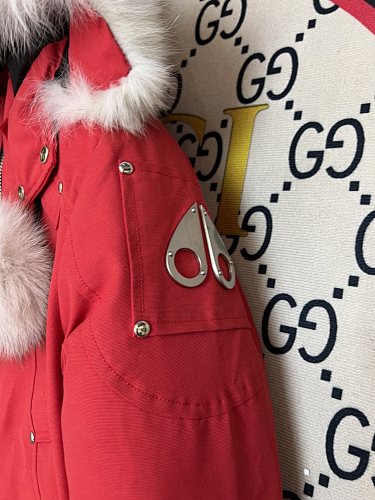 Moose Knuckles Red Pom-Pom Cropped Bomber Jacket