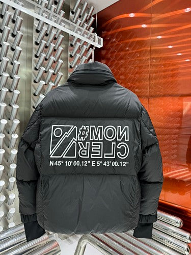 Moncler Black Graphic Back Stand Collar Puffer Jacket