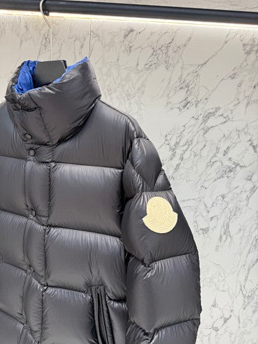 Moncler Black High Collar Blue-Lined Puffer Jacket