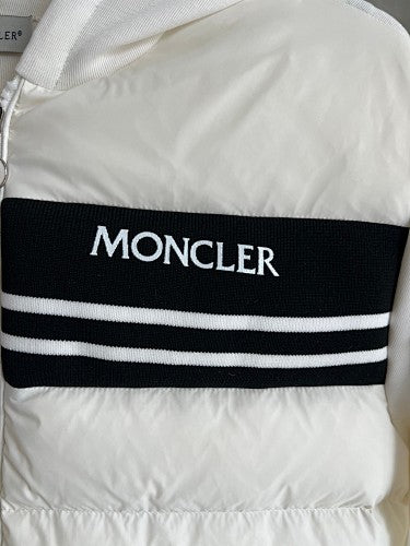 Moncler White & Black Quilted Front Zip-Up Hoodie