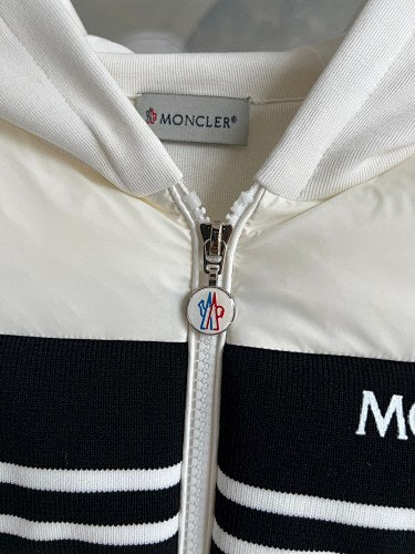 Moncler White & Black Quilted Front Zip-Up Hoodie