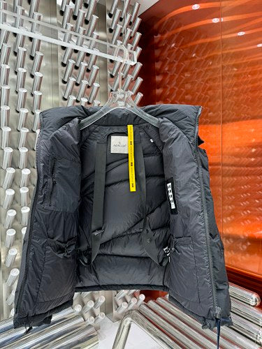 Moncler Charcoal Gray Asymmetric Quilted Hooded Jacket