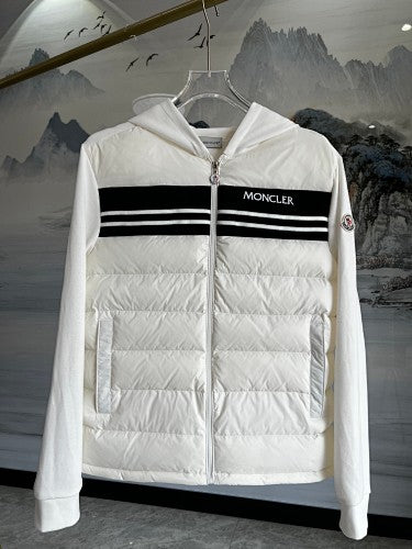 Moncler White & Black Quilted Front Zip-Up Hoodie