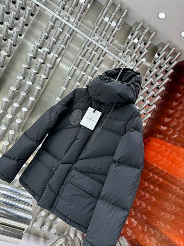 Moncler Charcoal Gray Asymmetric Quilted Hooded Jacket