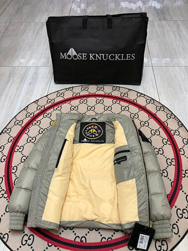 Moose Knuckles Sage Green Stand Collar Puffer Jacket
