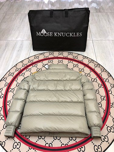 Moose Knuckles Sage Green Stand Collar Puffer Jacket