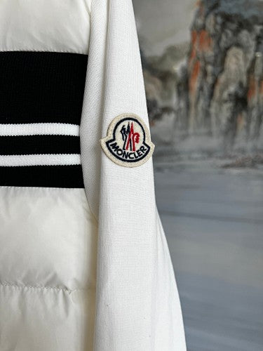 Moncler White & Black Quilted Front Zip-Up Hoodie
