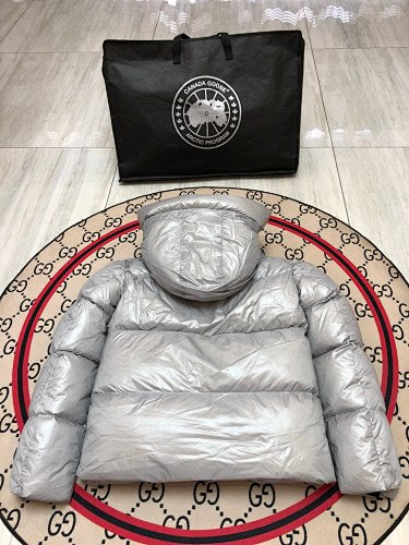 Canada Goose Metallic Silver Hooded Puffer Jacket