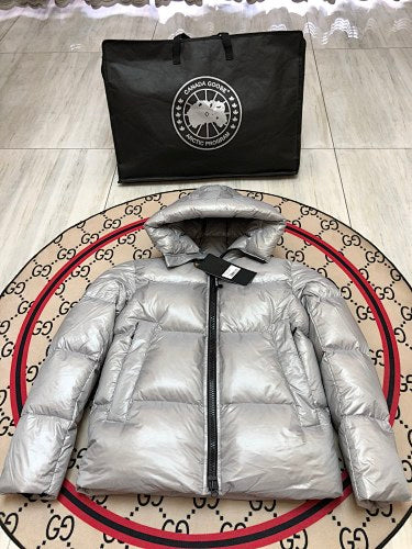 Canada Goose Metallic Silver Hooded Puffer Jacket