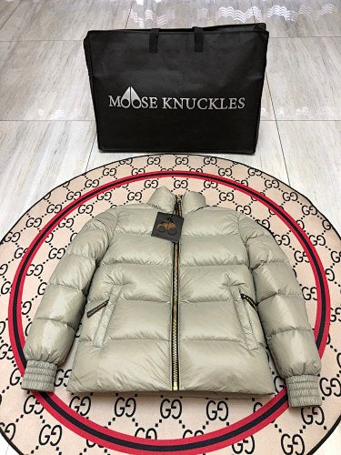 Moose Knuckles Sage Green Stand Collar Puffer Jacket