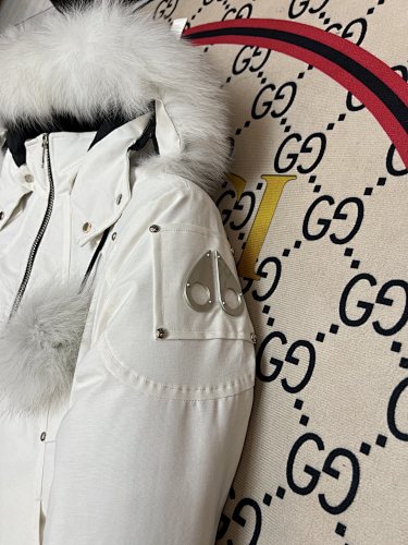 Moose Knuckles White Pom-Pom Cropped Bomber Jacket