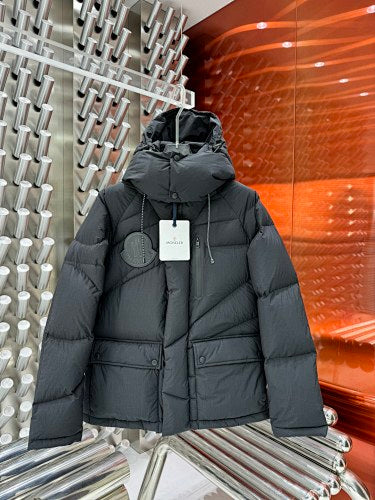 Moncler Charcoal Gray Asymmetric Quilted Hooded Jacket