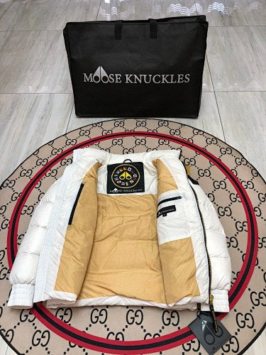 Moose Knuckles White Stand Collar Puffer Jacket