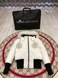 Moose Knuckles White Pom-Pom Cropped Bomber Jacket