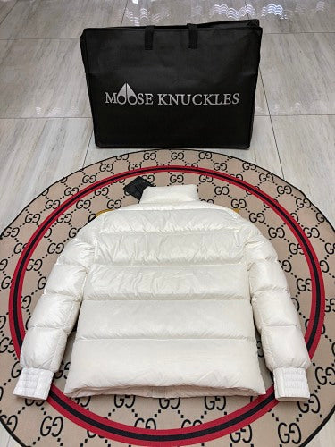 Moose Knuckles White Stand Collar Puffer Jacket