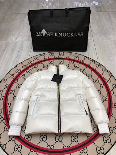 Moose Knuckles White Stand Collar Puffer Jacket