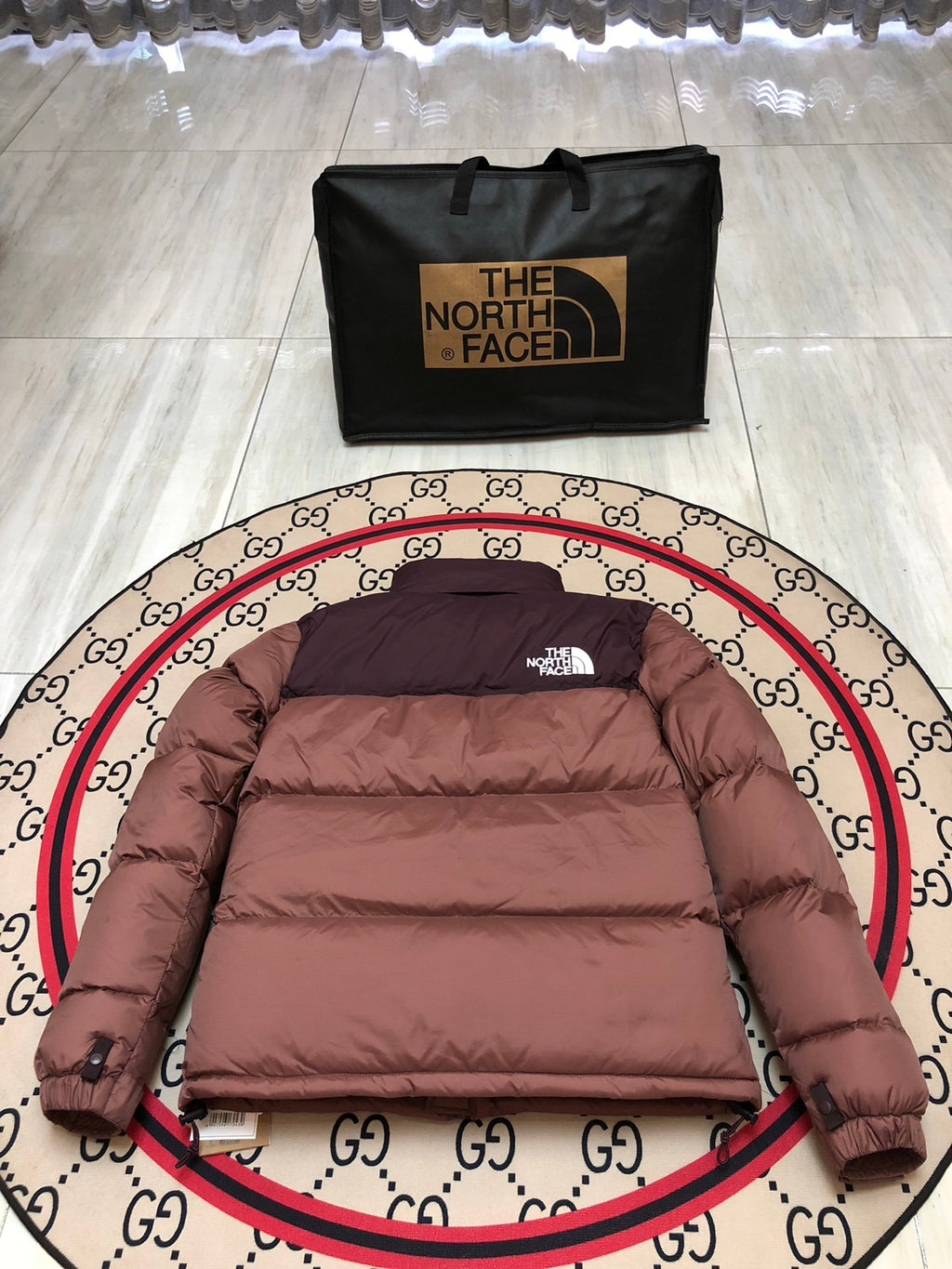 The North Face Brown & Plum Colorblock Puffer Jacket