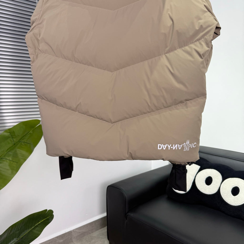 Moncler Sand Beige Chevron-Quilt Hooded Puffer Jacket