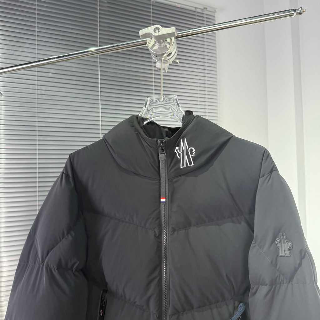 Moncler Black Chevron-Quilt Hooded Puffer Jacket