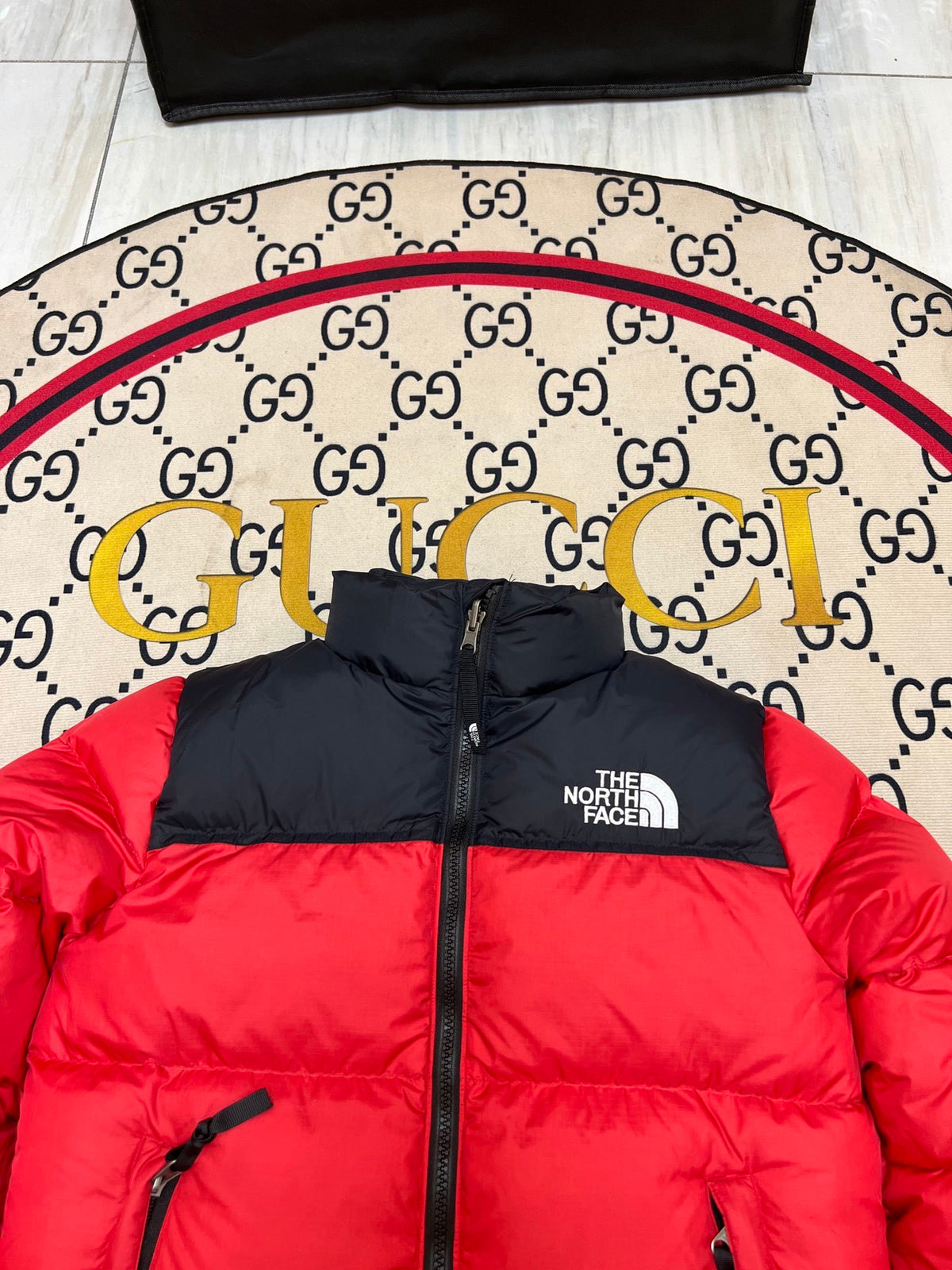 The North Face Red & Black Colorblock Puffer Jacket