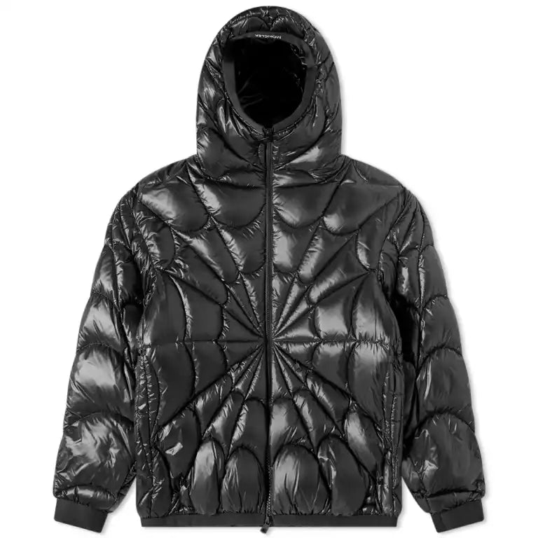 Moncler Black Spiderweb Quilted Hooded Puffer Jacket
