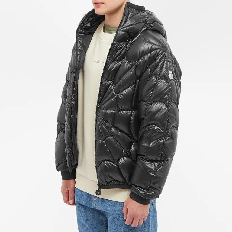 Moncler Black Spiderweb Quilted Hooded Puffer Jacket
