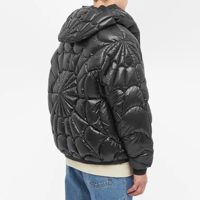 Moncler Black Spiderweb Quilted Hooded Puffer Jacket