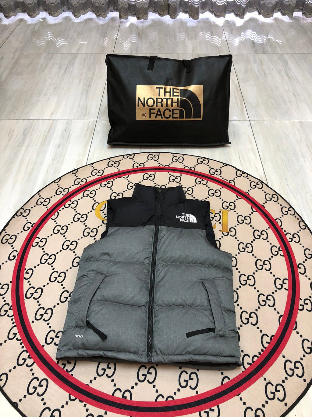 The North Face Gray & Black Colorblock Puffer Vest