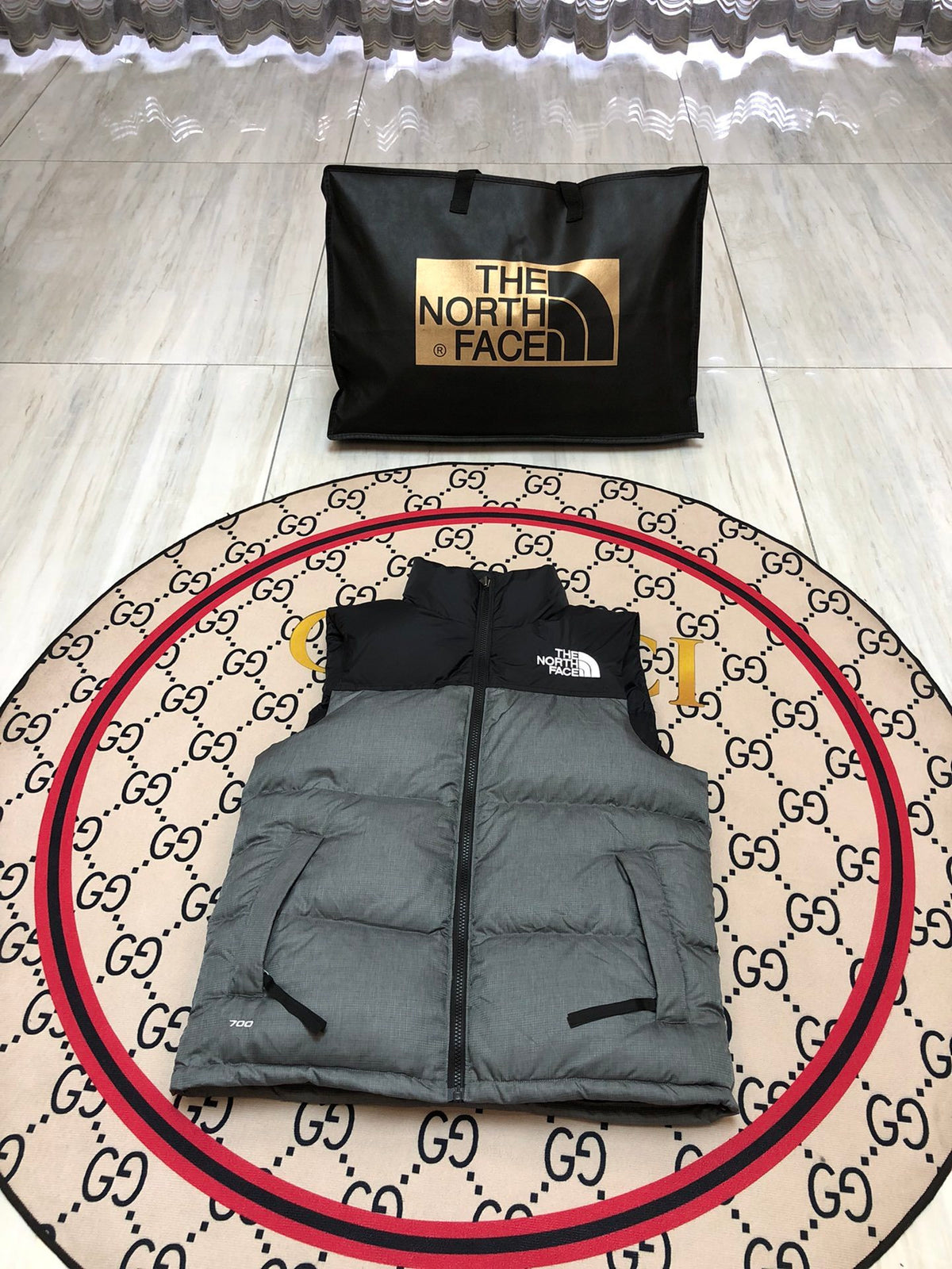 The North Face Gray & Black Colorblock Puffer Vest
